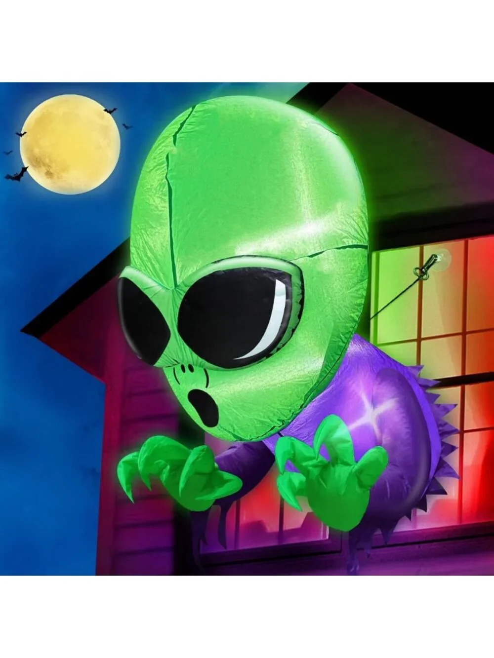 3.5 Ft Scary Alien Halloween Inflatable Decoration with LEDs for Yard & Party
